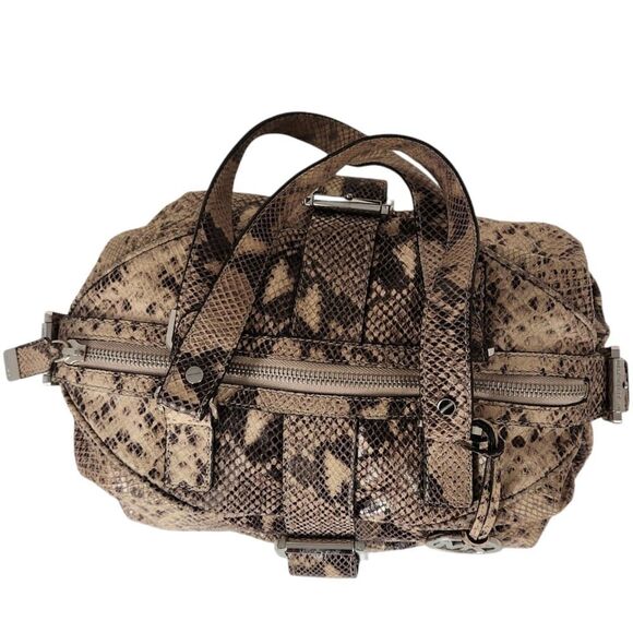 Michael Kors Heidi Dark Sans Satchel tan brown black silver snake print bag 2009 - Picture 3 of 16